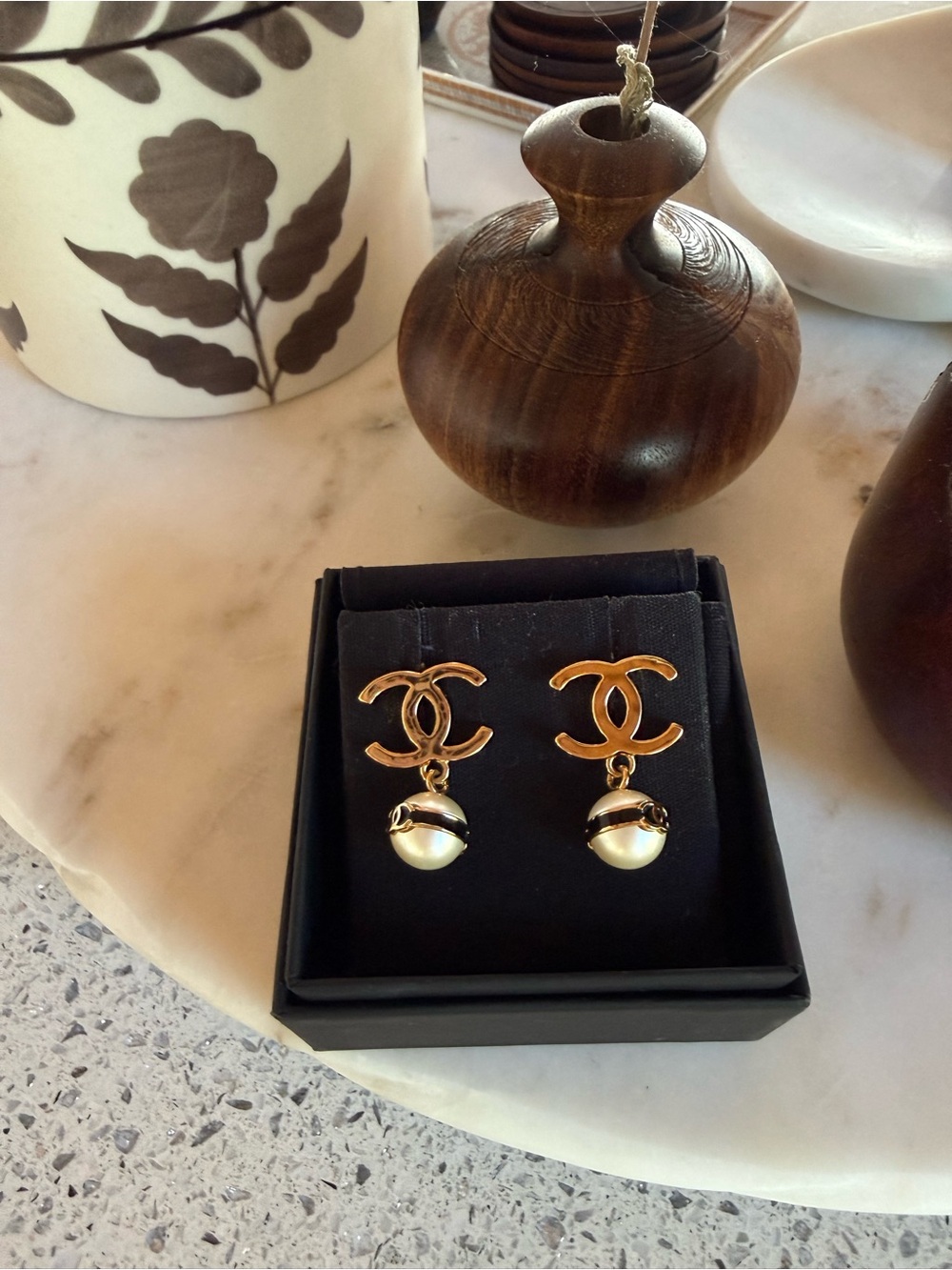 CHANEL Gold and Pearl CC Drop Earrings